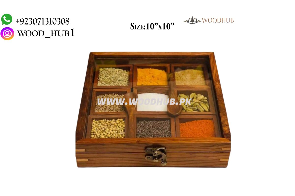 Wooden Masala Box With 9 Portion