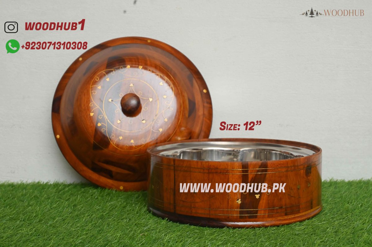 Wooden Hot Pot wit Brass work & Steel