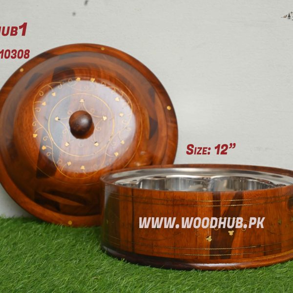 Wooden Hot Pot wit Brass work & Steel