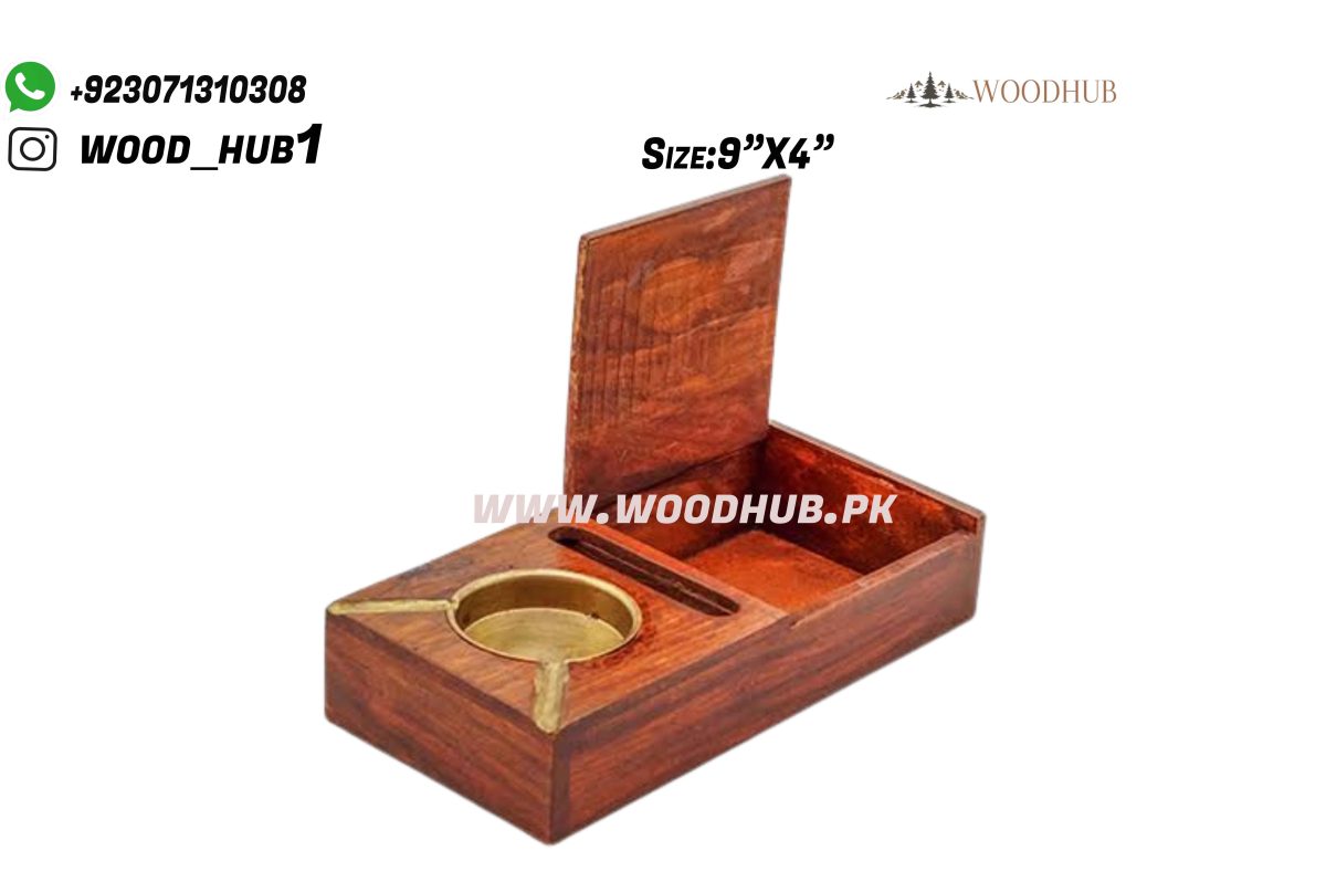 Wooden Ash Tray Brass