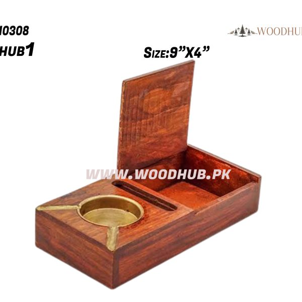 Wooden Ash Tray Brass