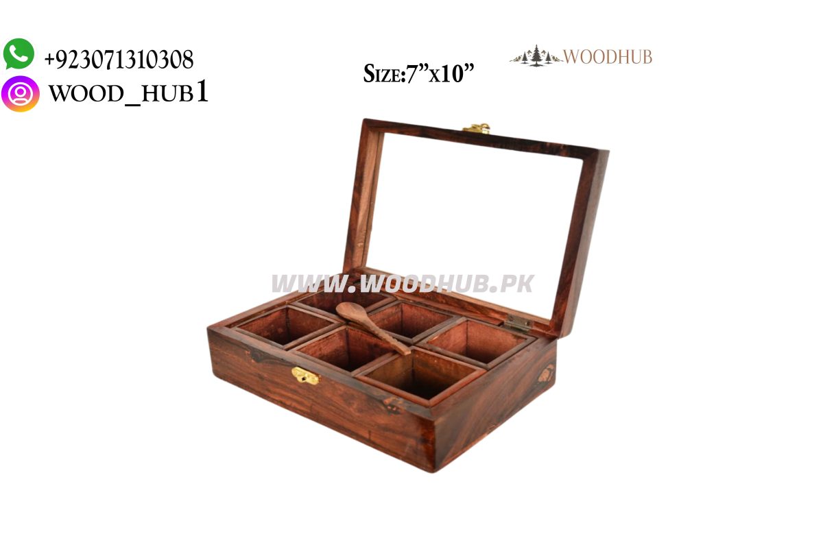 Wooden Masala box with 6 boxes