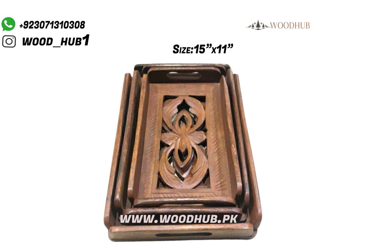 Wooden Tray Cutwork Set