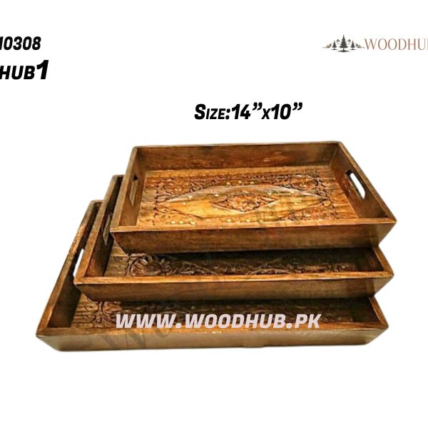 Wooden Tray set Carving with Brass