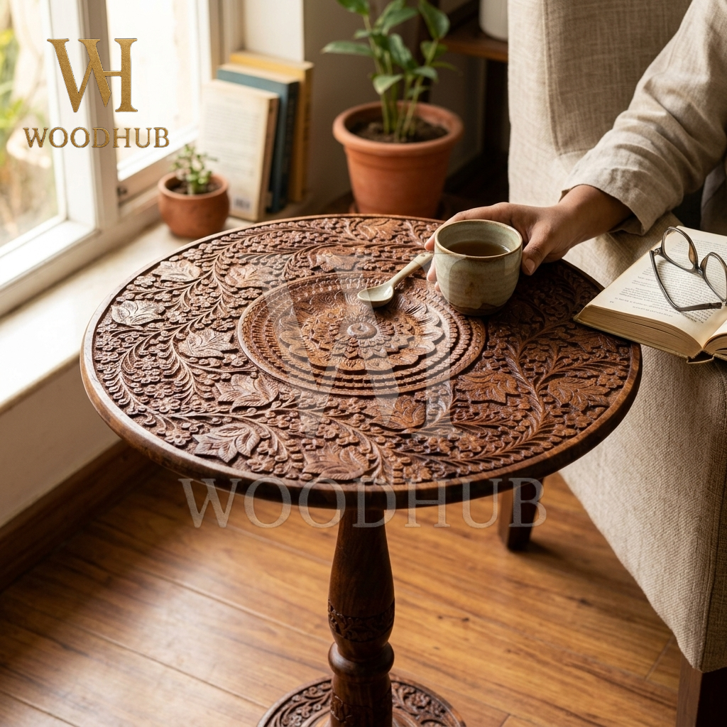 Wooden Table Carving 18 Inches – Handcrafted | Woodhub.pk 2 Wooden Table Carving 18 Inches – Handcrafted | Woodhub.pk