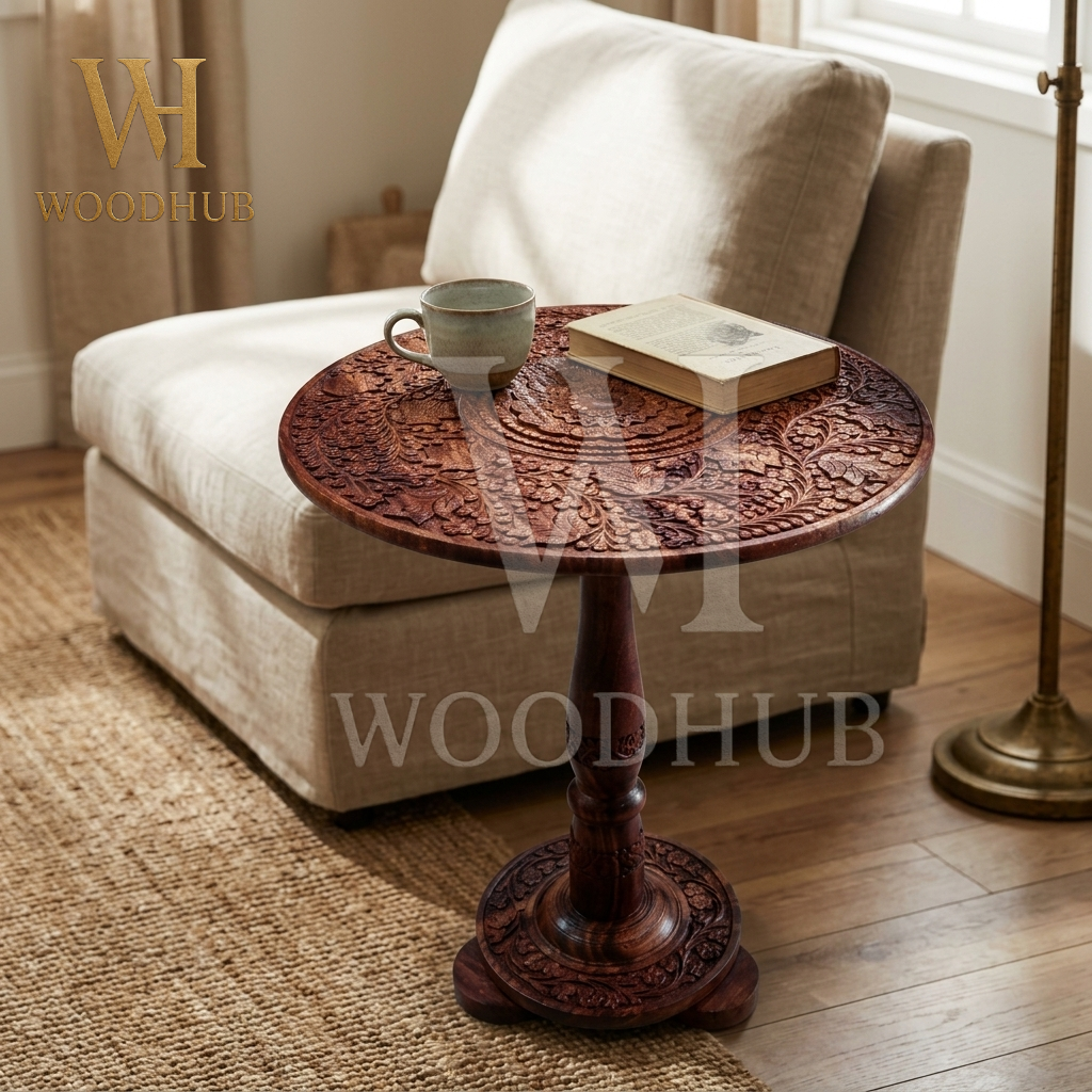 Wooden Table Carving 18 Inches – Handcrafted | Woodhub.pk 4 Wooden Table Carving 18 Inches – Handcrafted | Woodhub.pk