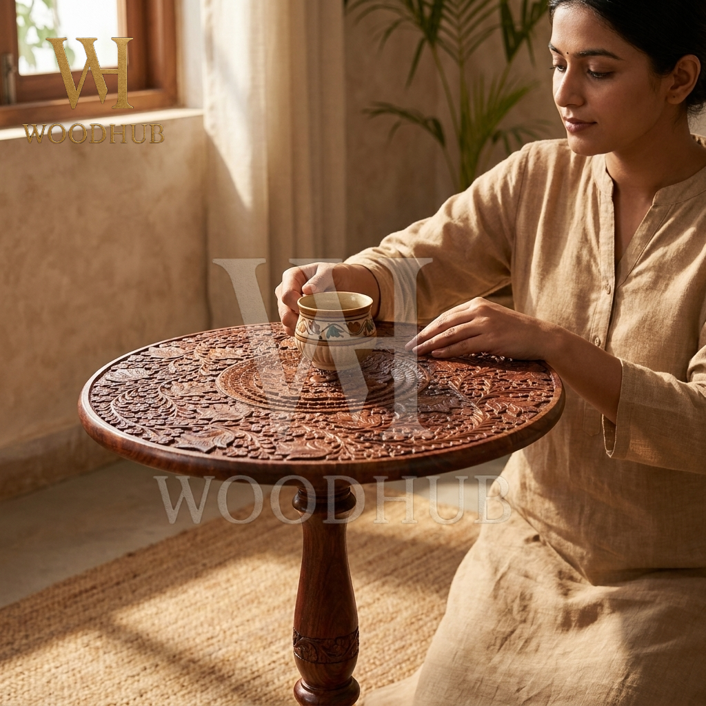 Wooden Table Carving 18 Inches – Handcrafted | Woodhub.pk 5 Wooden Table Carving 18 Inches – Handcrafted | Woodhub.pk