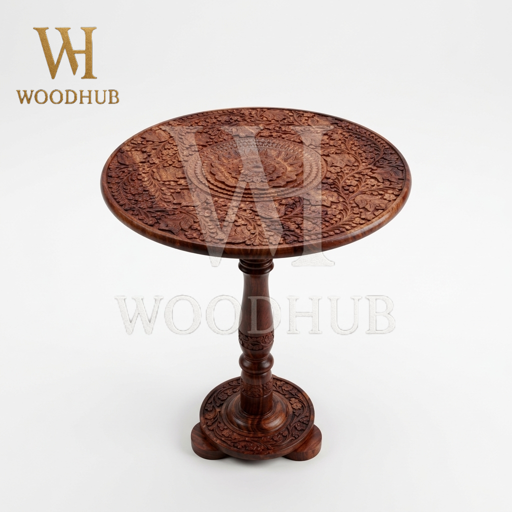 Wooden Table Carving 18 Inches – Handcrafted | Woodhub.pk 3 Wooden Table Carving 18 Inches – Handcrafted | Woodhub.pk