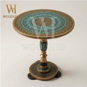 Wooden Table Naqshi 18 Inches Green – Handcrafted | Woodhub.pk